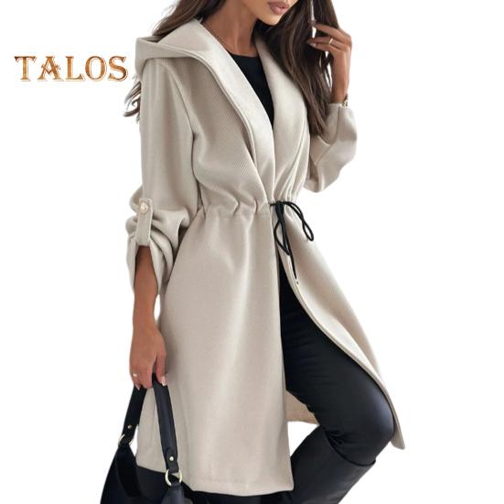 

Жіноче зимове пальто на шнурках із тонким поясом і капюшоном, товсте однотонне пальто середньої довжини, що зберігає тепло, з довгими рукавами та запонками. S абрикосовий