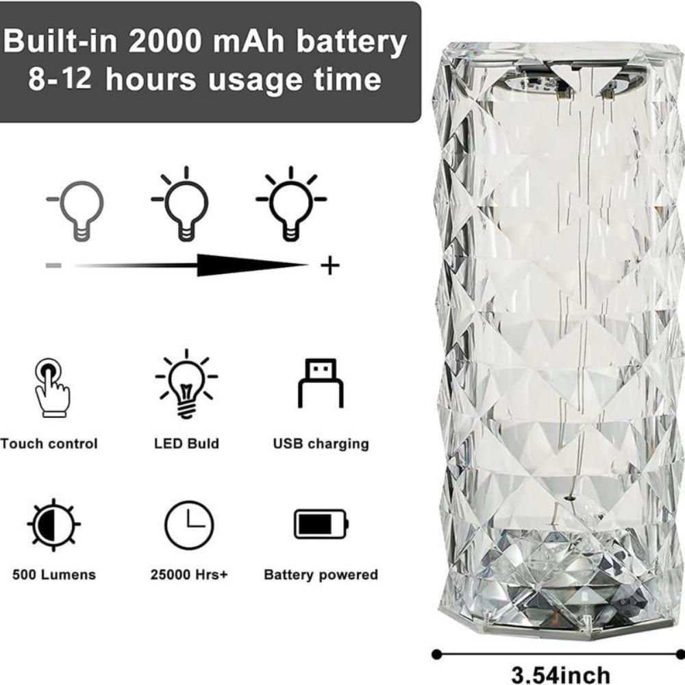 Lámpara de mesa de cristal Amill, lámparas de diamante remotas táctiles de 3/16 colores, decoración de habitación, atmósfera, luz de noche junto a la cama, luces de proyector de escritorio