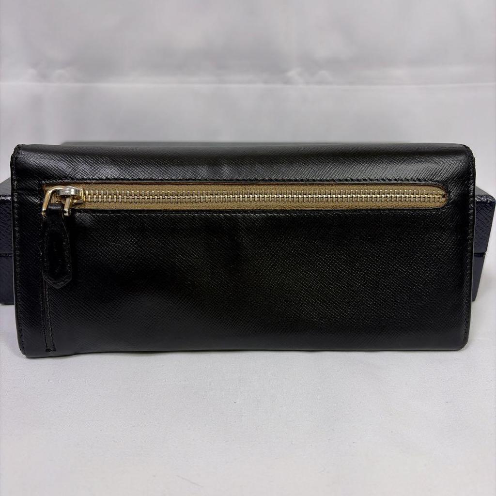 Used PRADA Prada Long Wallet Bi-fold Wallet Saffiano Leather Black Logo