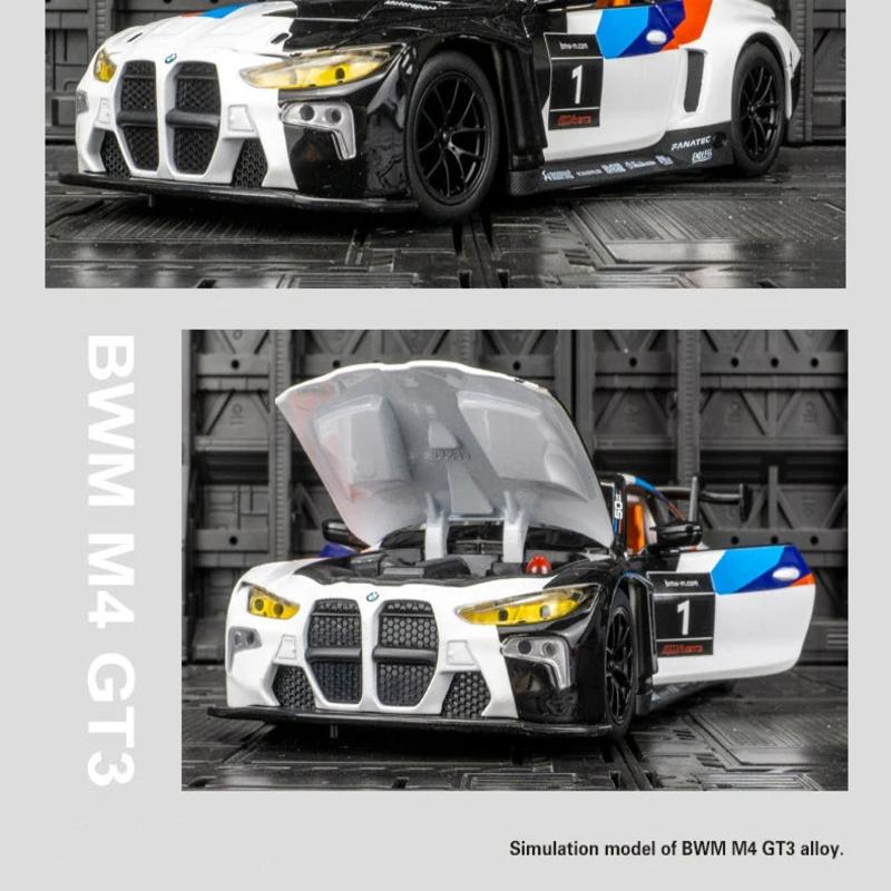 1:24 BMW M4 GT3 Alloy Sports Car Model Die-cast Metal Toy Car Vehicle Model Simulation Sound and Light Pull Back Collection Children's Gift