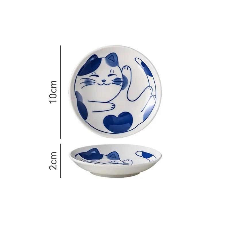 Japanischen Stil Keramik Dessert Sauce Teller Geschirr Kreative Niedlichen Cartoon Glückliche Katze Muster Wasser Tropfen Form Obst Sushi Platten