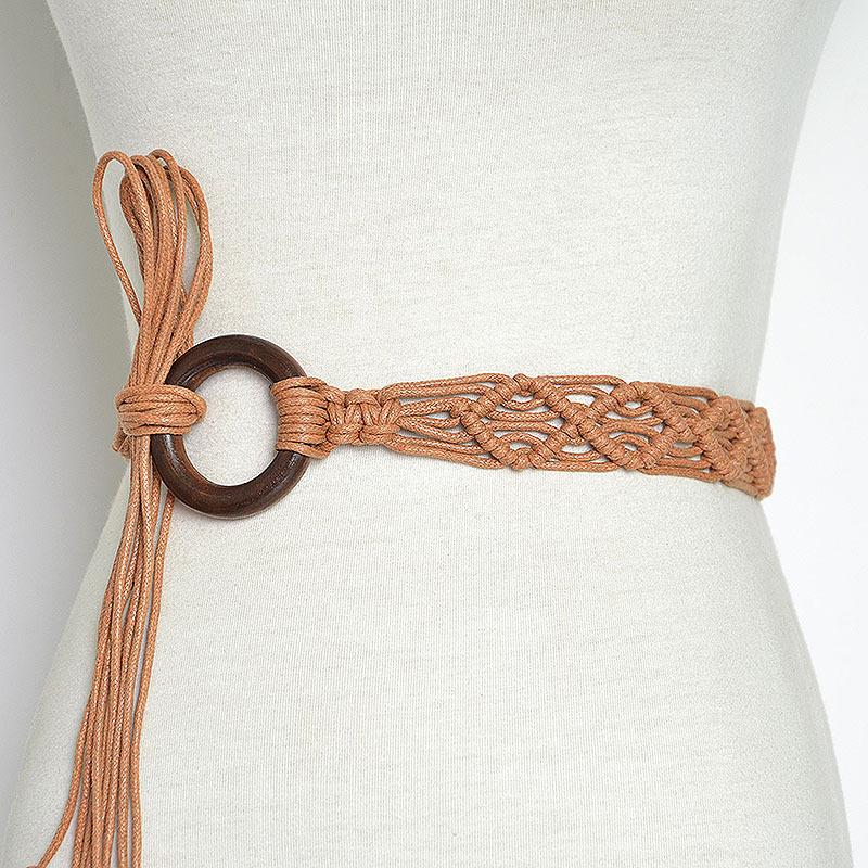 Meier Belt bohemia handmade wooden beads wax rope woven women's thin waist chain
