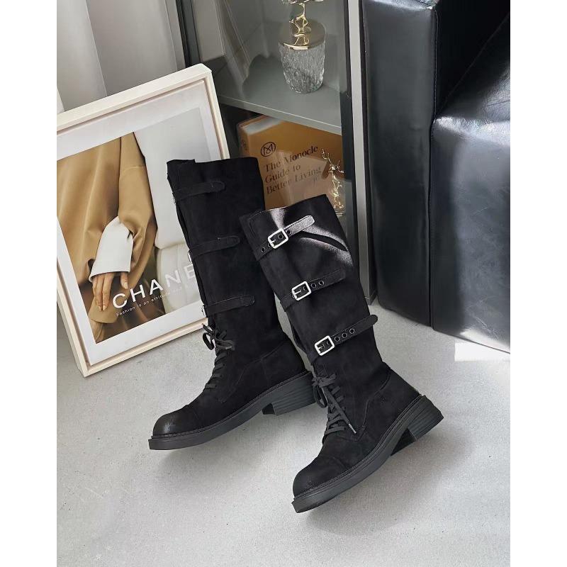 Yangjing velvet belt buckle but knee locomotive boots leather strap thin thick-soled min knight boots boots long boots