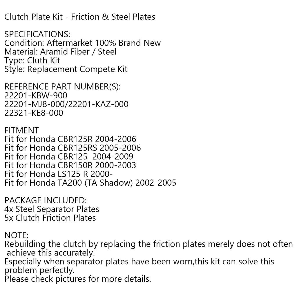 Clutch Kit Iron Friction Plates Fit for Honda CBR125R CBR125 CBR150R TA200