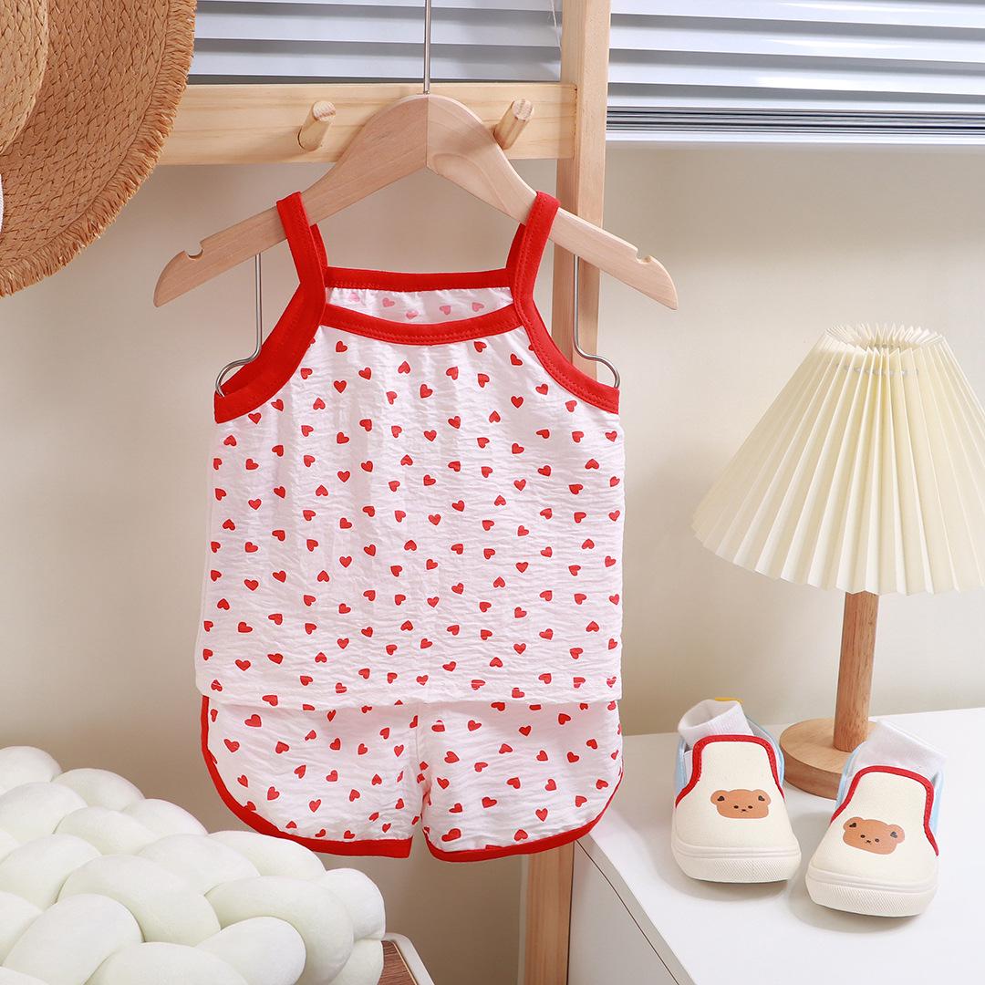 Summer Girls Cloud Cotton Camisole Set Baby Thin Breathable Homewear Pajamas Two Piece Outfit For Kids 80cm