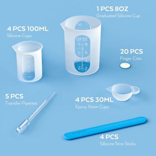 Nicpro Silicone Resin Measuring Cup Tool Kit, Includes 250ml & 100ml Measuring Cups, Silicone Popsicle Stirring Sticks, Pipettes, Epoxy Resin Mixing F
