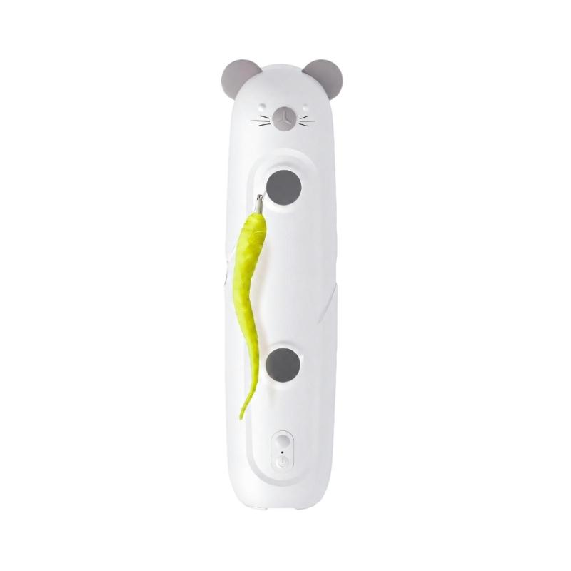 Rechargeable Moving Housecat Toy with Dangling Yellow Teaser, Push-Button Control, Flashing Light Effect, ABS Body, and Internal Battery