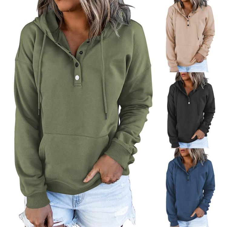Women Casual Loose Fit Hooded Drawstring Long Sleeve Pocket Sweatshirt Hoodie
