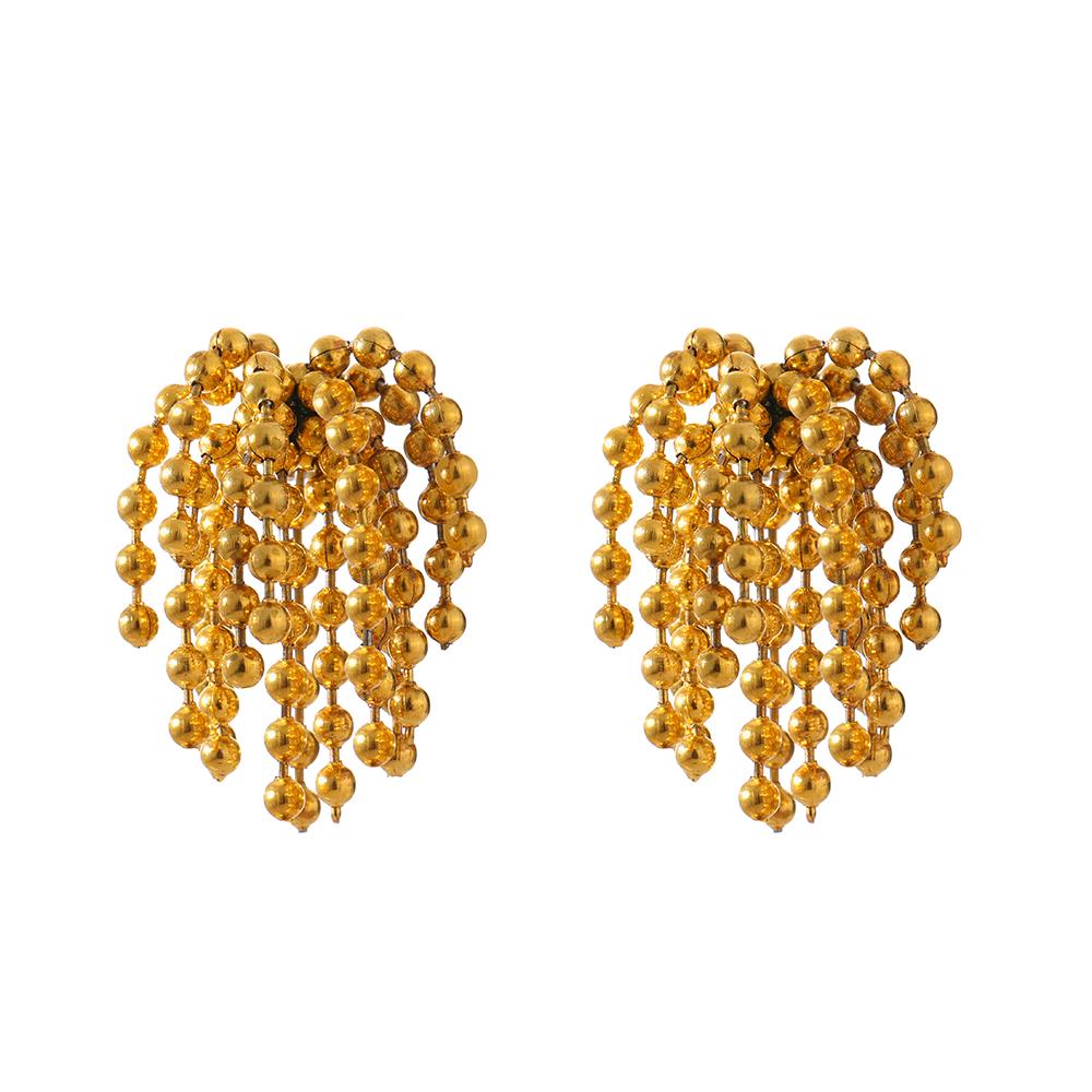 

Yhpup Statement Tassel Bead Stud Earrings Gold Stainless Steel Waterproof Fashion Jewelry 18 K Plated Metal Women
