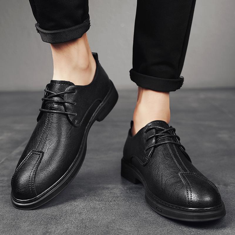 

Британская кожаная обувь Кожаные мужские повседневные одинарные туфли Обувь ручной работы Сшитая повседневная кожаная обувь 48 чёрный