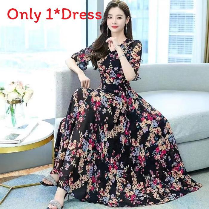 Summer Floral Dress With Polyester Fabric And High Waist For Women