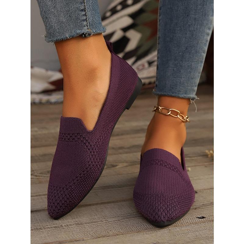 Spring New Large Size Pointed Flat Flying Woven Single Shoes Women's Slip-on Casual Shoes