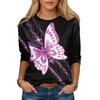 Women's Butterfly Glitter T-shirt Fashion Long Sleeve Round Neck Regular Top Spring and Autumn Clothing
