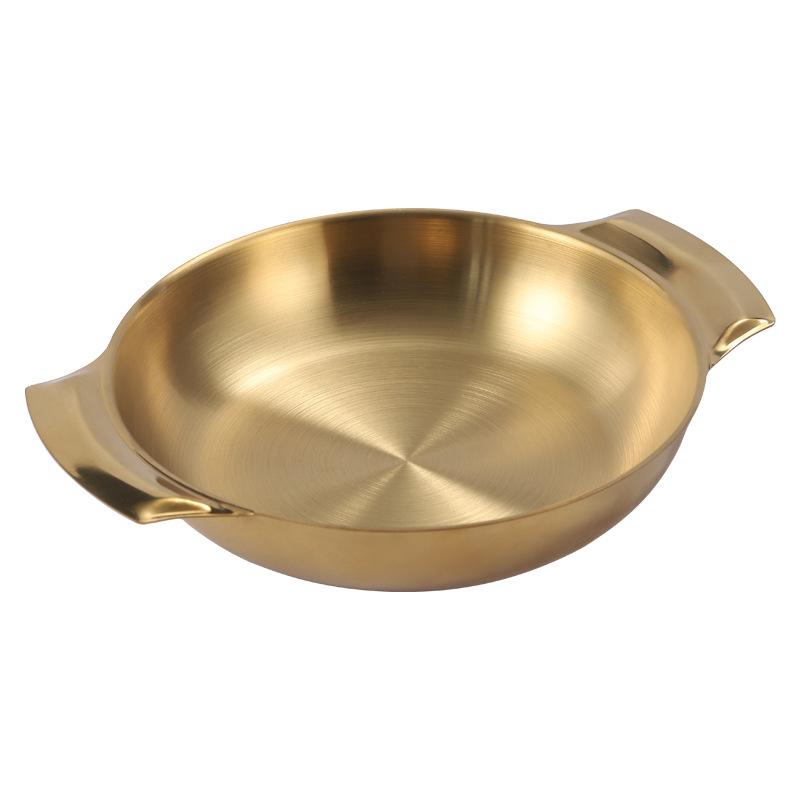 Korean dessert cake stainless steel disc, golden binaural pasta baked rice restaurant snack plate