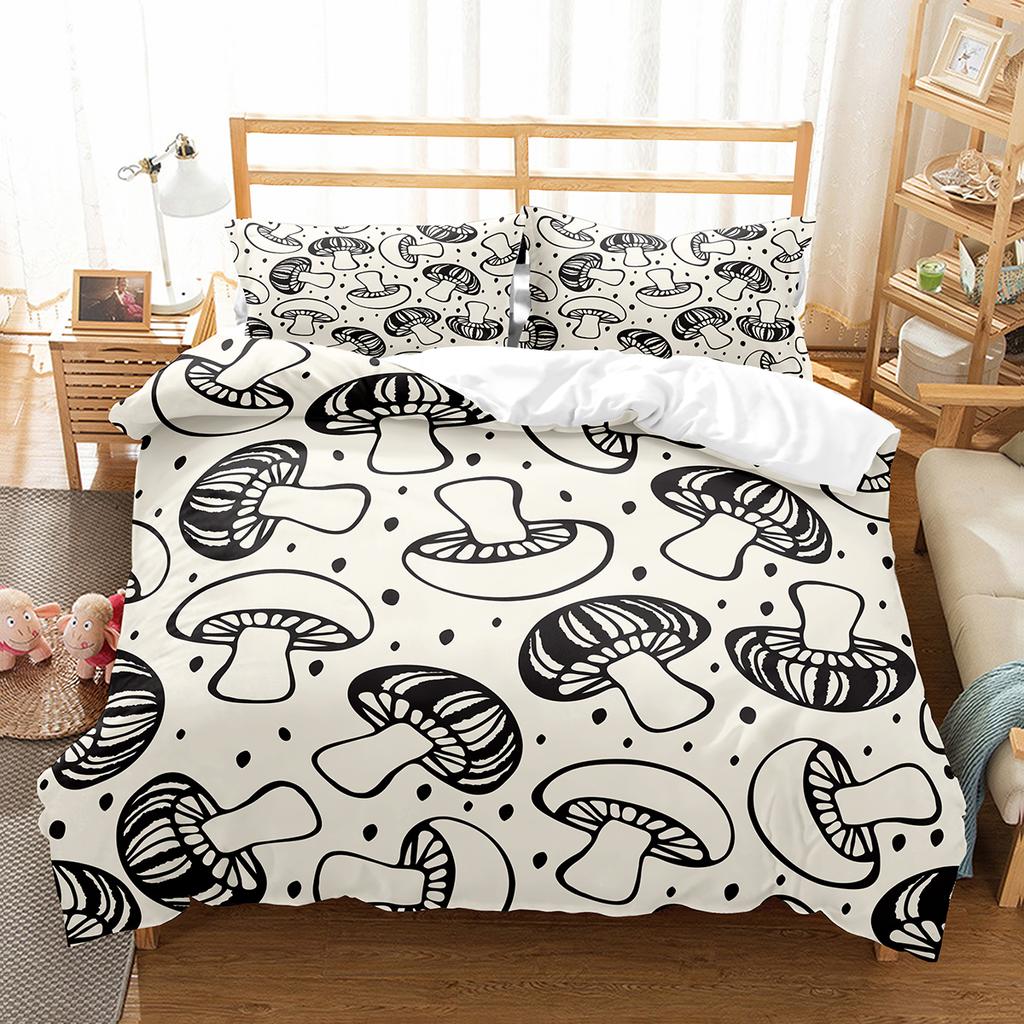 Mushroom Duvet Cover Collection Microfiber Wild Plants Flowers Bedding Collection Nature Botanical Animal Comforter Cover Single Queen Size