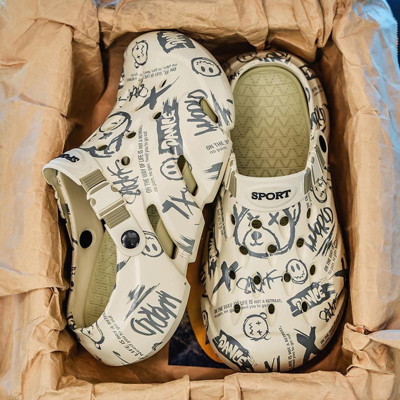 

Новые граффити сабо Man Comfort мужские летние сандалии для отдыха на открытом воздухе нескользящие сандалии на платформе для мужчин пляжные тапочки Sandalias Hombre 44-45 зелёный