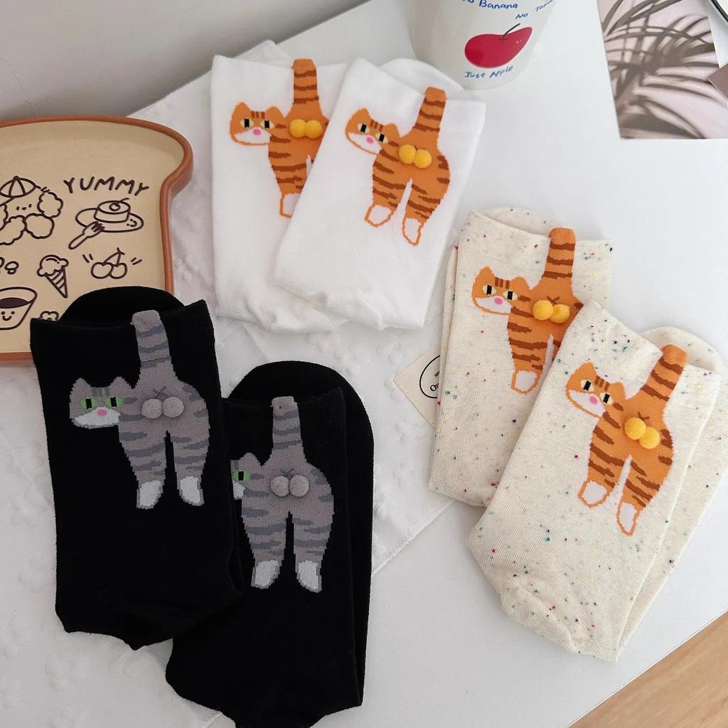 Cute Cartoon Cat Socks with Balls Kawaii Cotton Sock Breathable Soft Socks Girl Women Socks Creative Gifts for Cat Lovers Sox