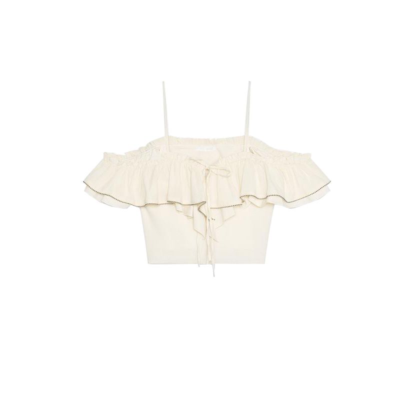 Summer New Product Women's Clothes Laminated Decoration Straight Collar Beaded Strapless Fashion Elegant Short Top 4770308