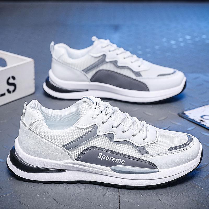 Spring Men's Breathable Mesh Ah Gan Sports Casual White Shoes, Versatile Thick Sole Running Sneakers
