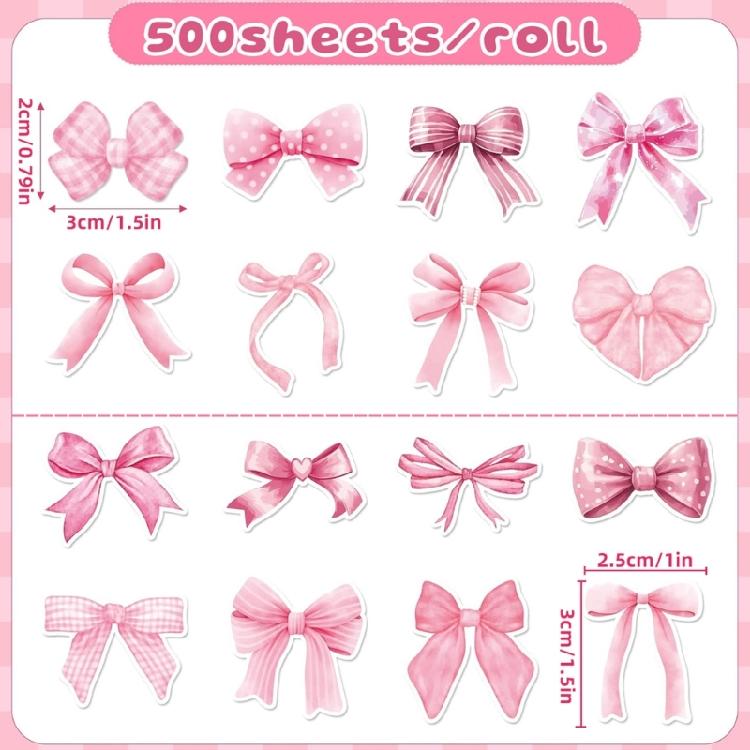 500 Pcs Decorative Sticker Pink Bows Seal Sticker Gift Box Blessing Sticker Adhesive Sticker for Scrapbooking Journal