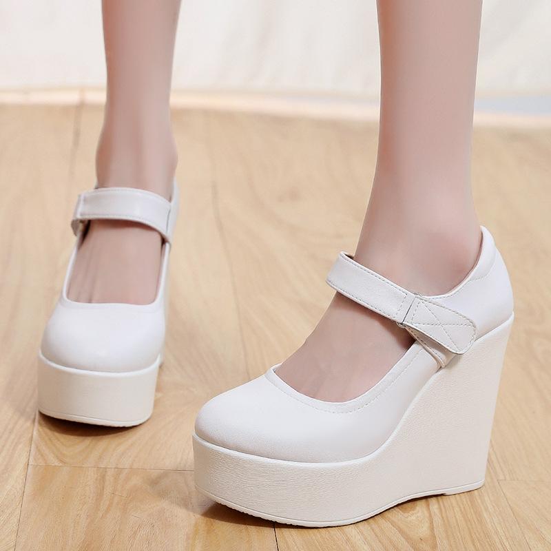 Größe33-43 Damenschuhe Echtes Leder Runde Zehe Komfort Laufschuhe Frau Plateau Freizeitschuhe Femme Knöchelriemen Keilschuhe