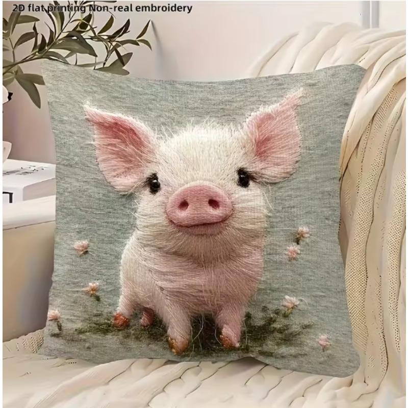 Adorable Pig 2D Flat-Printed Pillowcase Non-Real Embroidery Pillow For Cozy Decor Sofa Cushion Cover Home Decoration 2D Printing