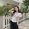 Purple Spice Girl Back Hollow Short Sleeve T-Shirt Women's Summer New Design Slim Fold Pleated Niche Top