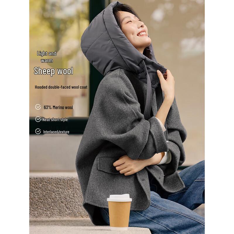 XWI Women's Hooded Double-Faced Wool Blend Short Coat