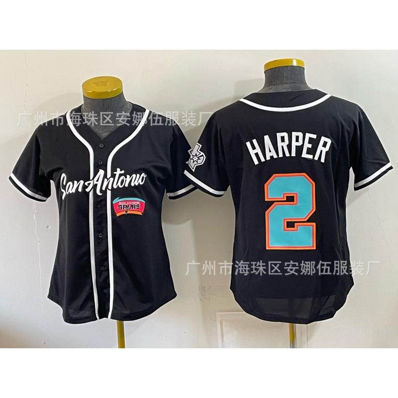 2026 Spurs 5 11 Print Baseball Cardigan Women Short Sleeve Embroidery Team Sports Top