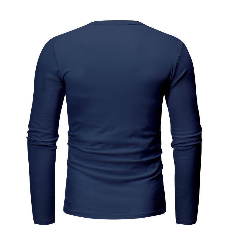 2026 European Men's Solid Color Round Neck Henley T-Shirt Long Sleeve Casual Sports Base Layer