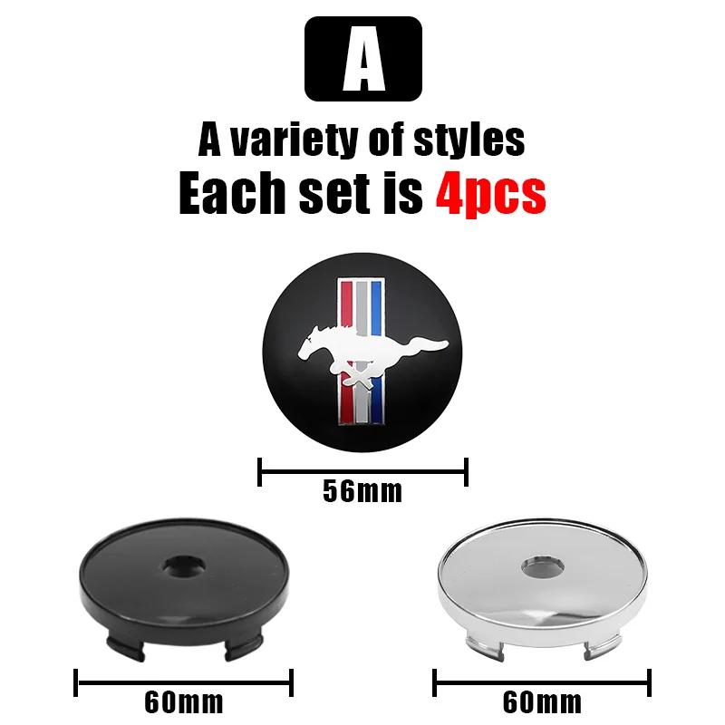 4Pcs 56+60mm Car Styling Mustang Emblem Badge Wheel Center Hub Cap For Ford Focus Fiesta Mondeo Fusion Explorer Escape Edge Kuga Vcqt50