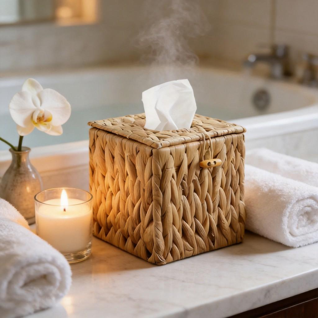 Rattan Tissue Box Holder With Lid For Living Room And Bathroom Decor