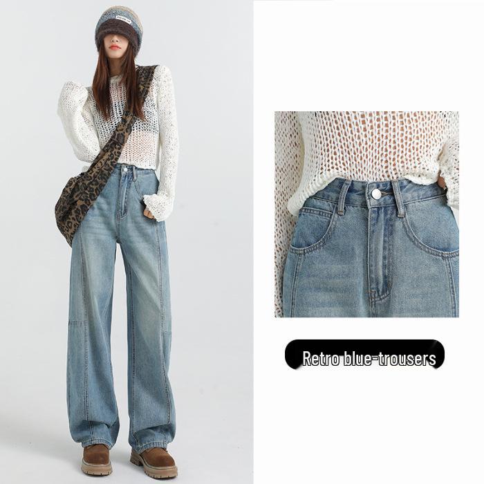 Light-colored Retro High-waist Wide-leg Women’s Jeans - 2025 Spring/Autumn Fashion XL