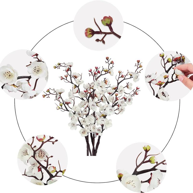 1pc Artificial Flowers Spring Plum Blossom Peach Branch Silk Flowers Home Wedding Party Decoration Christmas Wreaths Accessories