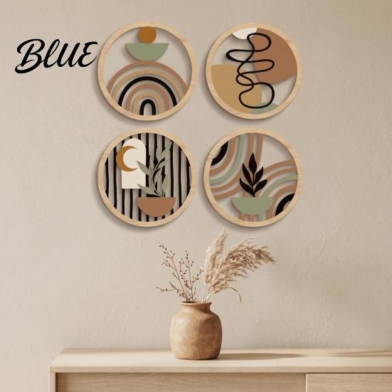 Wooden Interior Wall Decorations 4Pcs Boho Art 2D Flat Round Hanging Signs Modern Geometric Easy Install Wood Decor Decor Bohemian Plaques