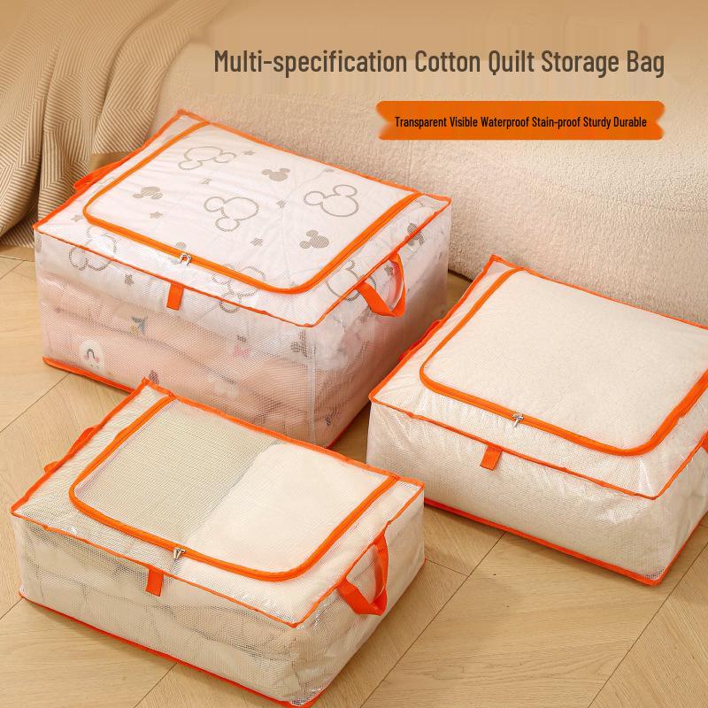 Large Capacity Transparent Quilt Storage Bag - Dustproof & Moistureproof Organizer for Bedroom & Dormitory.