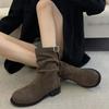 Pile boots retro medium tube suede locomotive Martin boots women's 2025 new fried street western cowboy Maillard short boots