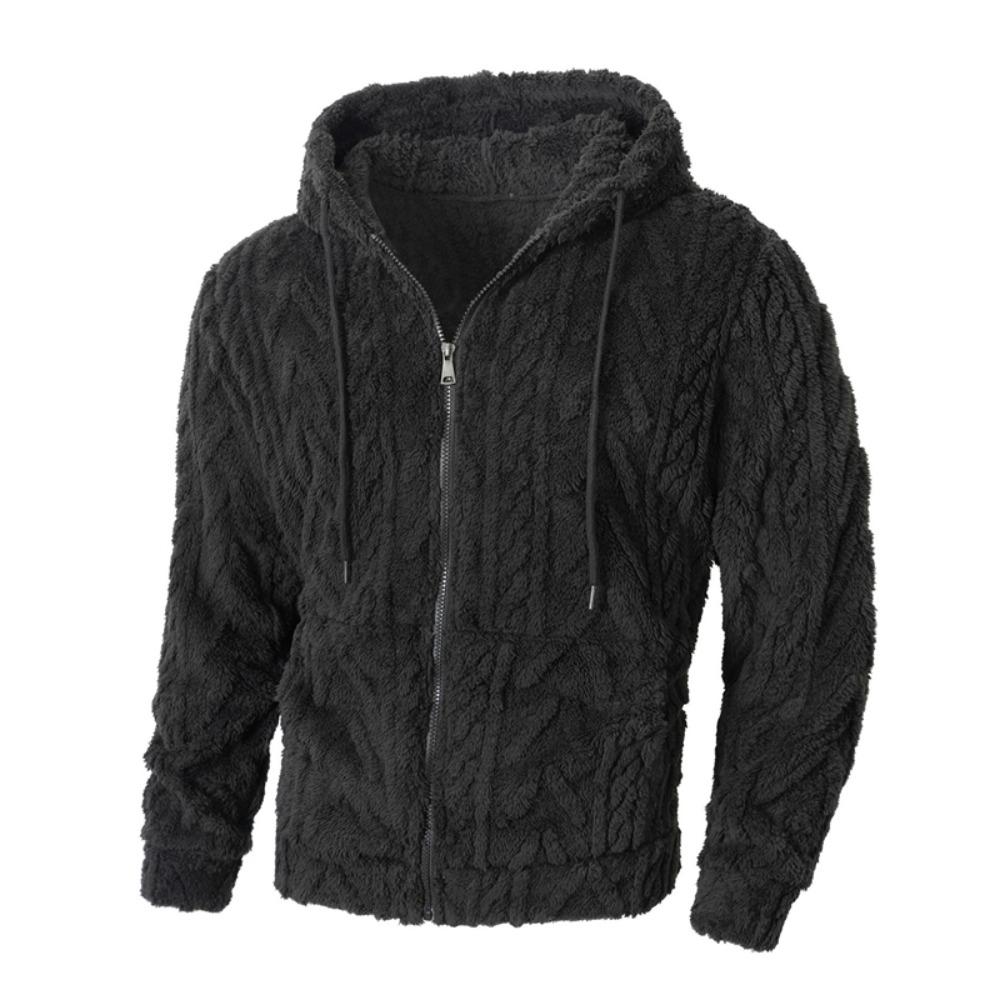 Mens Elegant Leisure Casual Plush Hooded Jacket European Style 2025 Winter Classic Basic Tops Outerwear Men Slim Comfy Jackets