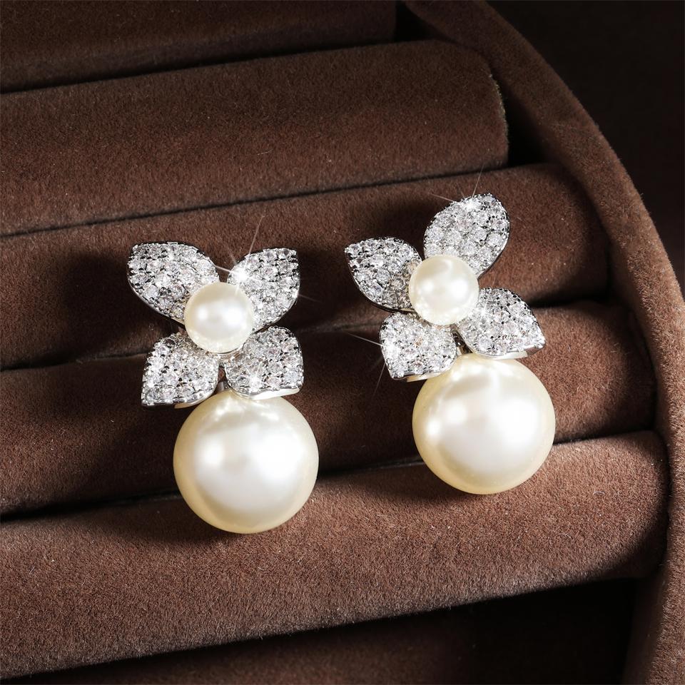 ZAKOL Elegant Micro Paved Zirconia Imitation Zircon Dangle Earrings for Women Sliver Gold Color Bride Wedding Accessories