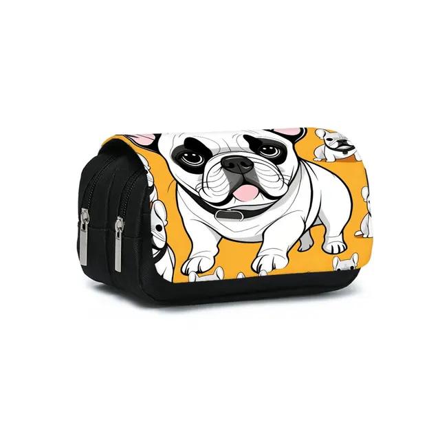 Dog Rottweiler Pattern Double Flip Fabric 3D Pencil Pouch Unisex Best Gift for School & Office Use Children