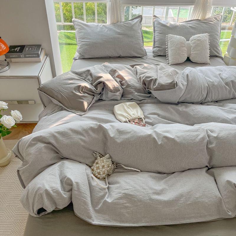 Striped Duvet Cover Set Quilt Set Ins Nordic Grey Bed Set Of Four Pieces, Home Luxury Bedding Set Bed Sheets