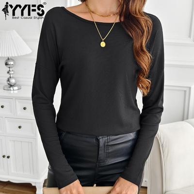 Women's Fashion Casual Spring Fall Solid Color Print Long Sleeve O-Neck Blouses & Shirts
