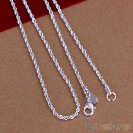 16/18/20/22/24 inch Women Silver Plated 2mm Twisted Necklace Chain No Pendant