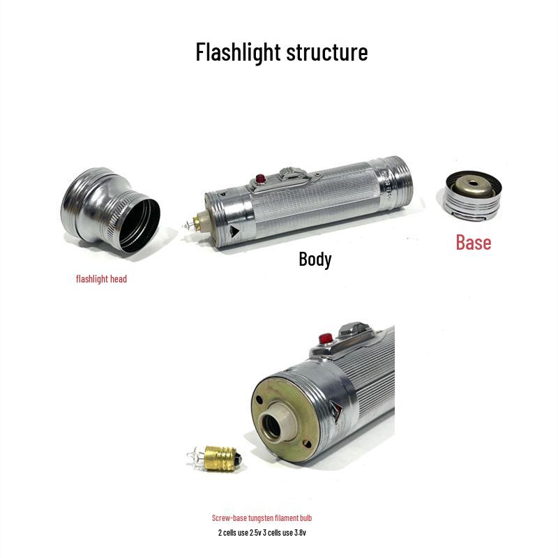 Nostalgic Tinplate Tiger Head Flashlight, Old-Fashioned 2-Cell/3-Cell, Small Household Warm Light, King Gold.