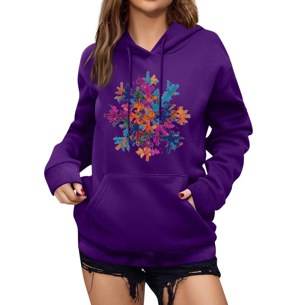 Women's Winter Christmas Printed Pullover Hooded Sweatshirt Fleece Long Sleeve Sweatshirt