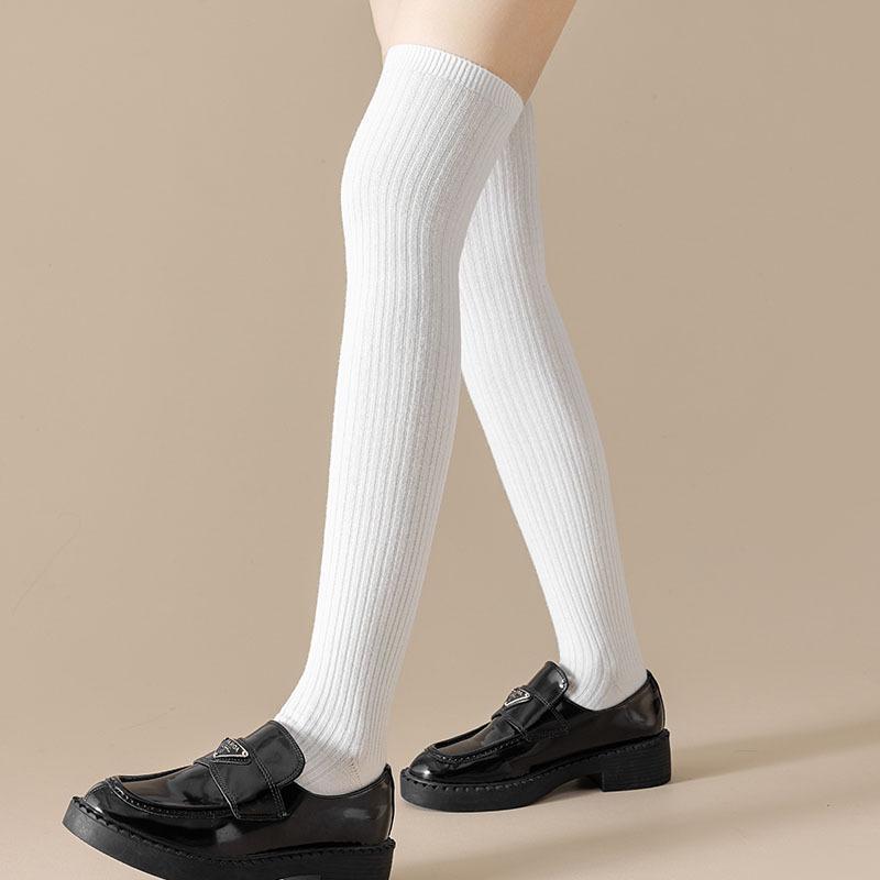 Knee Socks Women'S Autumn And Winter Black Vertical Striped Thin Stockings Japanese College Style With Loafers Stacking Socks