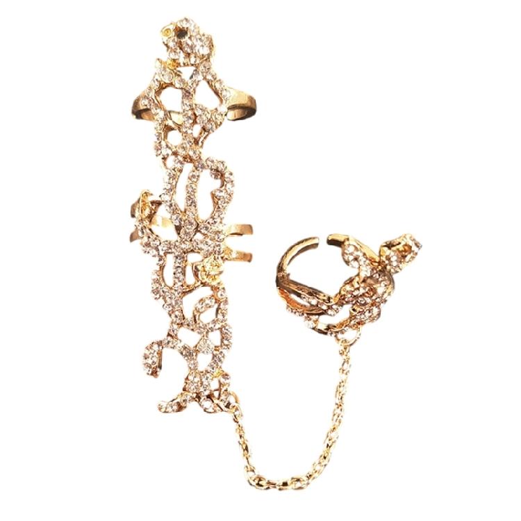 

Fashionable Rose Flower Adjustable Rings for Women Double Finger Vintage Rhinestones Jewelry Special Event Gifts