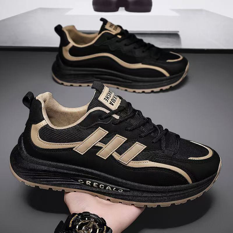 

Дышащие дезодорирующие кроссовки мужская мода универсальные знаменитости Интернета популярные повседневные туфли для путешествий толстые подошвы увеличивающие рост папины туфли 44 чёрный