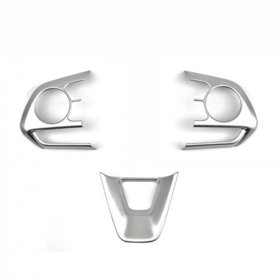 Car Steering Wheel Trim 3pcs ABS Matte Silver For Toyota RAV4 -2025