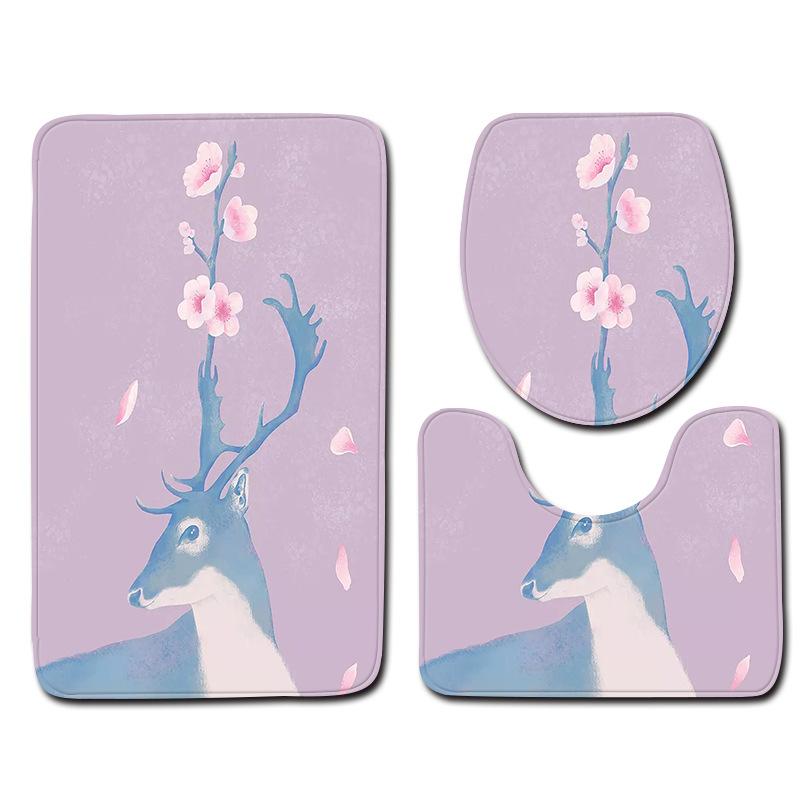 3D Elk Sanitary Toilet Three-Piece Floor Mat Door Mat Bathroom Carpet